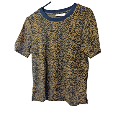 Camisa Chicos Para Mujer Talla 0 Pequeña Marrón Negra Estampado Animal Tejido Manga Corta Top Foto 1 de 4