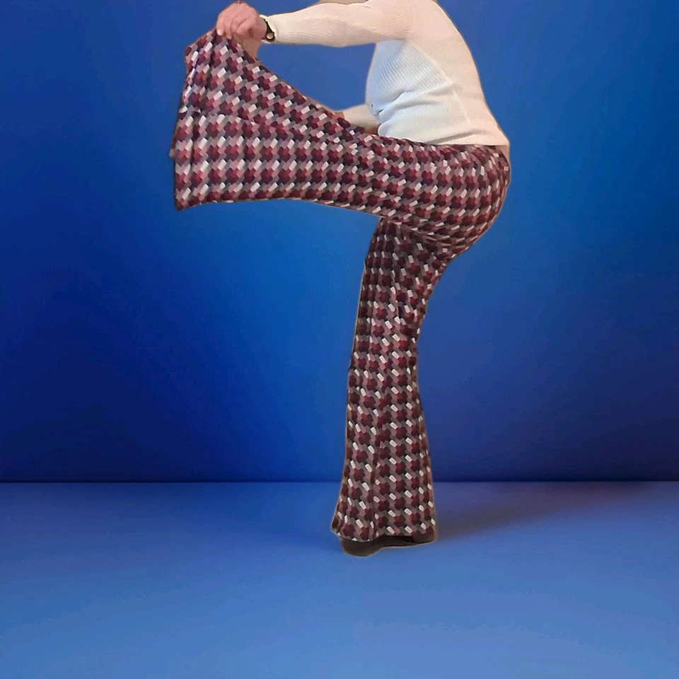 Vtg 1970s Sears J. R. Bazaar Bell Bottom Pants Geometric Print Red White Navy - Image 1 of 4