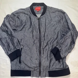 Guess Black Satin Zip Up Bomber Jacket Mens Size Extra Large - Picture 1 of 6