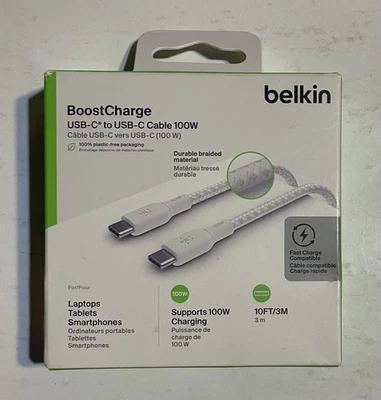 BELKIN BoostCharge Braided USB-C to USB-C (3M/10ft) Cable White 9.9ft - Image 1 of 4