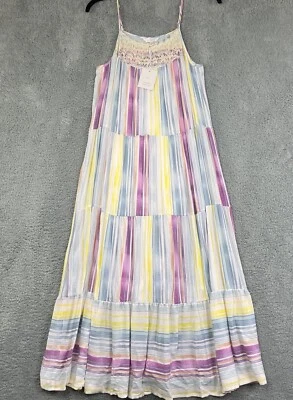 Maxi Vestido Lauren Conrad LG Acuarela Encaje Yugo Forrado en Niveles Delicado Dulce Boho Foto 1 de 4