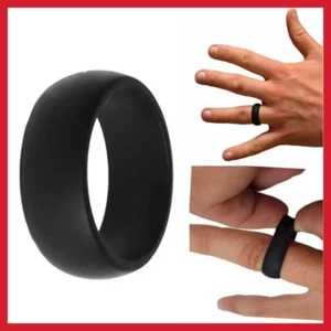 Mens Black Silicone Wedding Ring Band - Sports Rugby Gym Crossfit Football UK - Picture 1 of 11