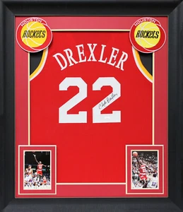 Clyde Drexler Authentic Signed Red Pro Style Framed Jersey BAS Witnessed - Picture 1 of 1