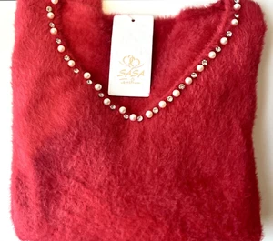 SASA Fashion V Neck Sweater With Pearl Accents - Picture 1 of 8