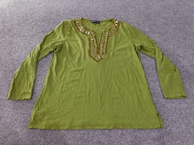Jones New York top XL Extra Large green pullover womens stretch rhinestones - Image 1 of 4