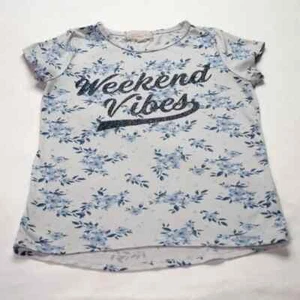 Btween Big Girls Size 8 White Blue Floral Weekend Vibes Short Sleeve Shirt - Picture 1 of 8