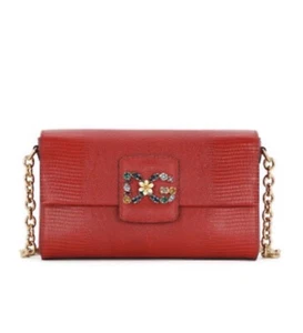 DOLCE & GABBANA RED MILLENNIALS CRYSTALS LOGO CLUTCH SHOULDER CROSSBODY BAG DG - Picture 1 of 3