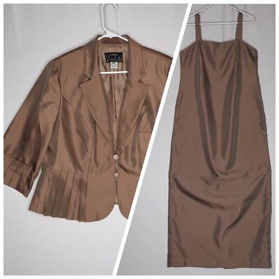 Conjunto Chaqueta de Vestir Alex Evenings 14W Marrón Sin Mangas Funda 3/4 Joya 2 Botones Foto 1 de 4