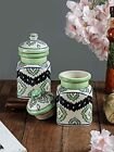 Aztec Green Black Air Tight Ceramic Jars Set Of 2   Large