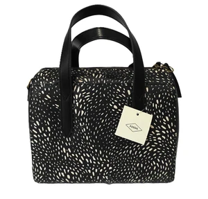 Fossil Leather Handbag Bag Black Cheetah Sydney Satchel - Picture 1 of 11