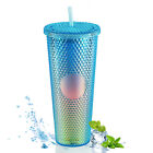 710ml/24oz Studded Tumbler With Straw And Lid Double Walled Iced Coffee Milk Cup