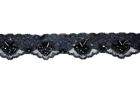 45 metres × 30mm Wide, Scalloped Stretch Lace Trim Black with Sequins & Beads
