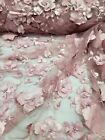 Tissu vendu par la cour 3D dentelle florale poussiéreuse rose broderie perles de mariée quinc