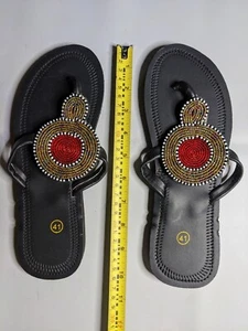 African Maasai Beaded Leather Women Female Sandals USA Size 9 | EURO 41 | UK 7 - Picture 1 of 11