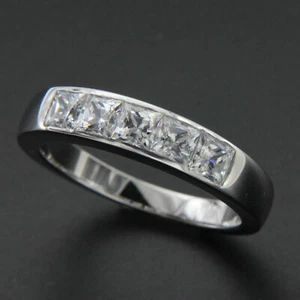 Princess Cut 1.25Ct Diamond Wedding Band Solid 14k White Gold Simulated Size 7.5 - Picture 1 of 8