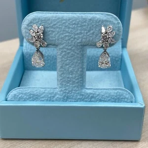 2.30 TCW Pear Lab Grown Diamond Bridal Dangle Earrings 14k White Gold - Picture 1 of 11