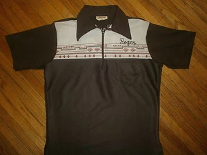 vtg 70s BOWLING SHIRT Brown Polyester Southwestern ROGER BelMar Boat Landing MED - Picture 1 of 6