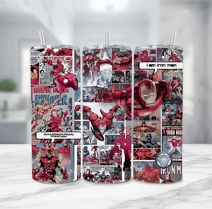 Iron Man Marvel Tumbler Stainless Steel -Metal Straw - 20 Oz Comic Book Pages - Picture 1 of 4