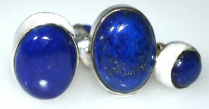 Lapis Lazuli Cufflinks Double side Sterling SILVER Real Gems 925 Chain Cuff link - Picture 1 of 7