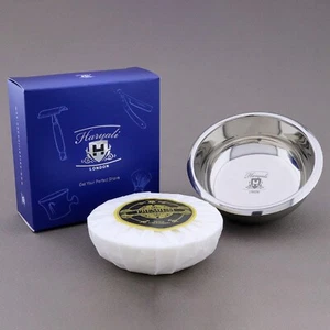 Jabón de afeitar tradicional natural Jabón hidratante cremoso + tazón de acero inoxidable - Imagen 1 de 5