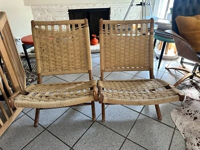 Sillas de cuerda plegables de teca estilo Hans Wegner o Ebert Wels de colección Foto 1 de 4