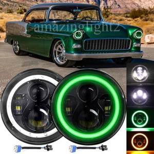 DOT Pair 7" Inch Halo LED Headlights Hi/Lo Green DRL fit Chevy Bel Air 1955-1957 - Picture 1 of 10