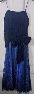 Vintage Prom 80s Formal Dress Drop Waist* Lace*VELVET* Blue*11/12*EXCELLENT USA  - Picture 1 of 14
