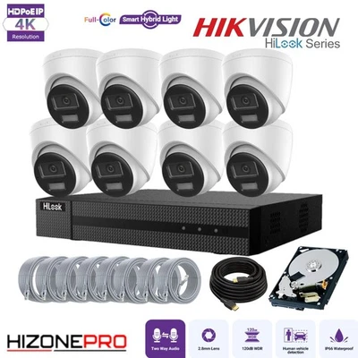 Hikvision HiLook 8MP 8CH NVR Kit 4K PoE CCTV System 2-Way Audio IP Cameras HDD - Image 1 of 4