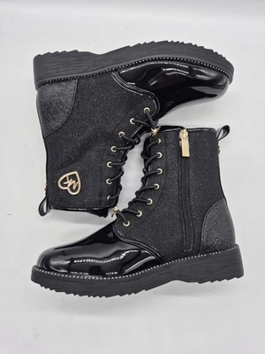 Michael Kors Niñas Jóvenes Botas Talla 4 Brillo Combate Estrás Corazones Negros Foto 1 de 4
