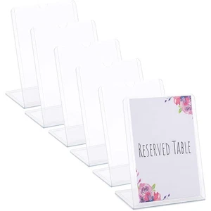 Clear Slant Back Plastic Sign Holder, Vertical Display Stand (5 x 7 in, 6 Pack) - Picture 1 of 9