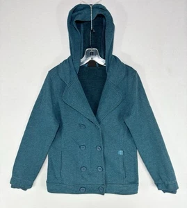 Mountain Hardwear Hooded Fleece PeaCoat Women’s Medium Blue Teal Blazer Pockets - Picture 1 of 16
