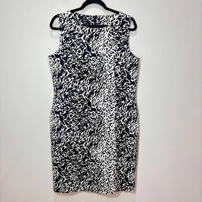 Talbots Animal Print Sheath Dress 14p Black White Cotton Career Bold Neutral - Image 1 of 4