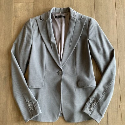 Blazer para mujer Elie Tahari a rayas manga larga de lino chaqueta de 1 botón gris talla 0 Foto 1 de 4