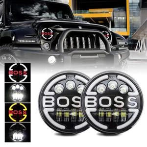 Pair BOSS 7 inch Round LED Headlights Hi/Lo Beam DRL for Chevy Truck Camaro C10 - Picture 1 of 10