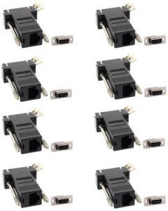 8x DB9 9-Pin RS232 Serial Port Female to RJ45 8P8C Network Modular Adapter Black - Picture 1 of 2