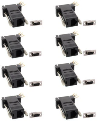8x DB9 9-Pin RS232 Serial Port Female to RJ45 8P8C Network Modular Adapter Black - Image 1 of 2