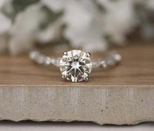 Lab Created Bestseller 1.50Ct Round Diamond Sterling Silver Engagement Fine Ring - Picture 1 of 8