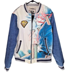 Dc Comics Superman Graphic Print Bomber Jacket Size Medium Superhero Lined - Picture 1 of 9