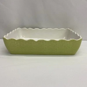 Crate and Barrel Rectangle Baker Green with Ruffle Lip Made in Portugal 12"x8.5" - Picture 1 of 9