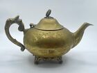 Vintage Brass Outside & Silver Plate Inside Tea Pot Engraved with Flowers