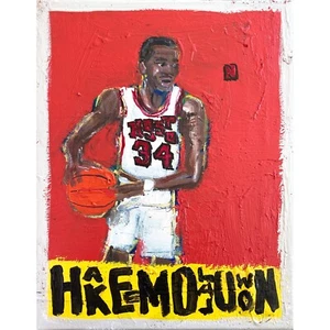 Hakeem Olajuwon - Acrílico sobre lienzo 11x14 pulgadas @elsantosworld Sergio Santos - Imagen 1 de 1