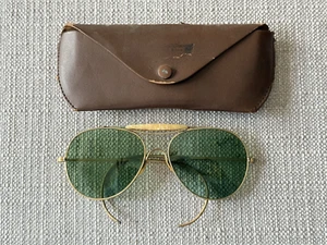 Vintage Pilotenbrille mit grünen Glasgläsern & umlaufenden Bügeln Original Etui - Bild 1 von 9