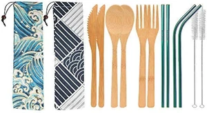 2 Set Bamboo Cutlery Set Bamboo Travel Utensils Reusable Bamboo Utensils - Picture 1 of 12
