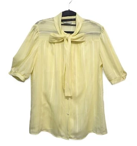 Vintage Miss Fashionality Butter Yellow Puff‑Sleeve Semi‑Sheer Blouse Sz 14 - Picture 1 of 10