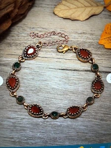 Garnett Red & Green Rhinestone Gold -tone Bracelet - Picture 1 of 6