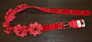 Large Dog Collar Christmas 1" Nylon with Red Velour & Bows  Neck 18" to 26"