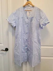 Yozly Women's Short Sleeve House Dress Size 2XL. Blue and White Stripes. - Picture 1 of 4