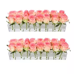 2Pack Clear Acrylic Flower Vase Rectangular 15.7 Inches Long Floral Centerpie... - Picture 1 of 7