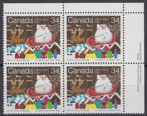 CANADA #1067 34¢ Santa Claus Parade UR Inscription Block MNH - Picture 1 of 1