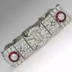 14k White Gold Plated Round Lab Created Diamond 10Ct Art Deco Tennis Bracelet - Picture 1 of 5